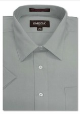 Mens Solid SHORT SLeeve Premium Regular fit Dress Shirts light grey M 15-15