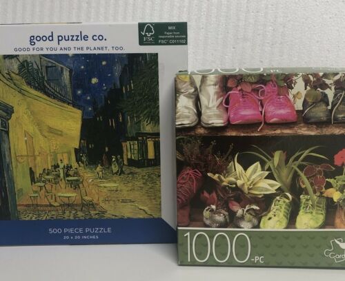2 puzzles puzzles Van Gogh terrasse puzzle 500 & 1000 chaussures avec plantes - Photo 1/12
