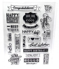 Happy Birthday Themed Clear Stamps 20 pcs best wishes More Sayings Phrases