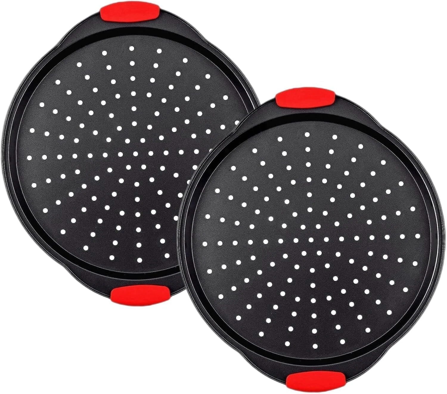 Pizza Pan for Oven (2 Pack) round with Holes Non-Stick Carbon Steel Tray