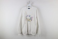 Vintage 90s Streetwear Womens XL Easter Bunny Flower Puff Paint Sweatshirt USA