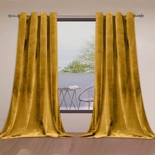 Image of VELVET Eyelet Blackout Curtains PAIR of Thermal Ring Top Ready Made Luxury Panel