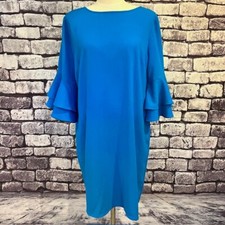 Soft Surroundings Blue Short Layered Sleeve Dress Size L Polyester & Spandex