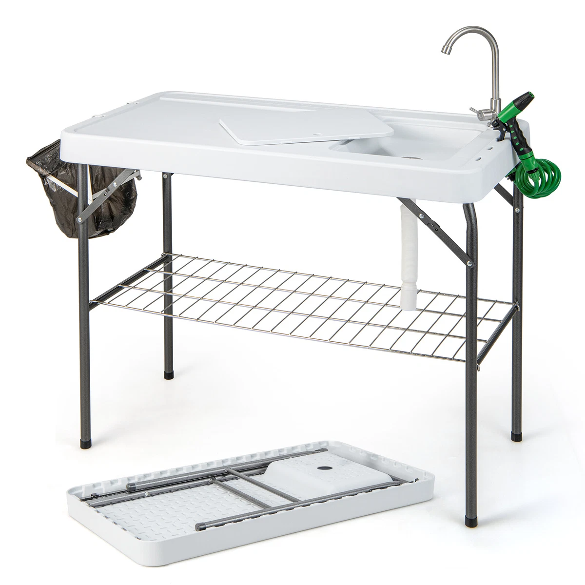 Portable Camping Table Folding Fish Cleaning Table w/ Faucet Hose