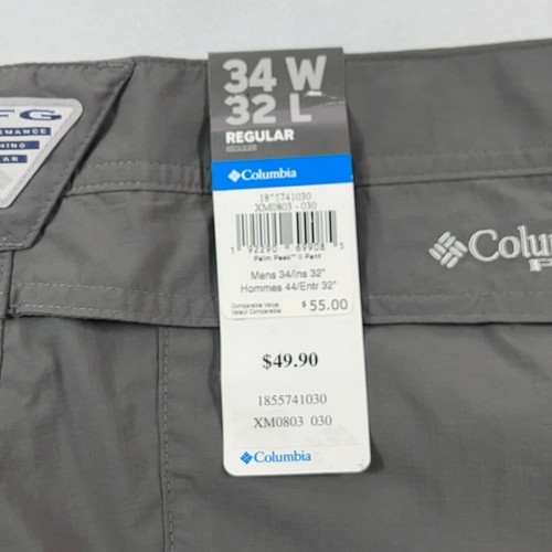 Columbia PFG Pants Men 34x32 Gray Palm Peak II Nylon Lightweight UPF 50 - Picture 8 of 16