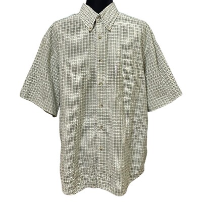 Columbia Green White Plaid Textured Outdoor Hiking Short Sleeve Shirt Medium