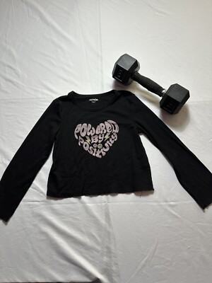 Evsie shirt Girls size Xxs 7 Black long sleeve Powered by Positivity #1025