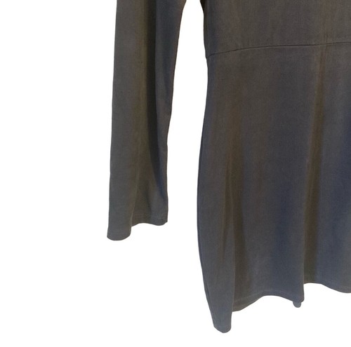 Y2K Blue Blush Tie Front Fitted Gray Mini Dress Faux Suede Long Sleeves Medium - Bild 5 von 7