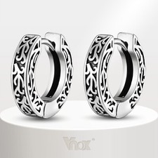 Stainless Steel Vine Hoop Earrings for Men Patterned Piercing Huggie Earrings