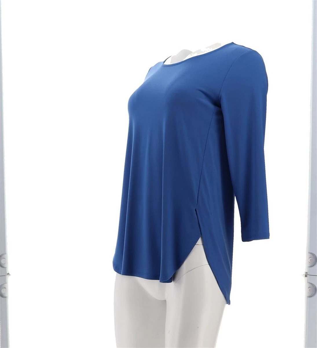 Susan Graver Essentials Liquid Knit 3/4 Slv Tunic Pond Blue XS NEW A373702