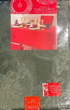 OLIVE GREEN CHRISTMAS RIBBONS DAMASK TABLECLOTH 70 ROUND