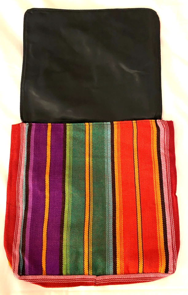 Messenger Bag Blue Striped Guatemala Fabric Cotton New Handmade Huipil #OO - Image 4 of 4