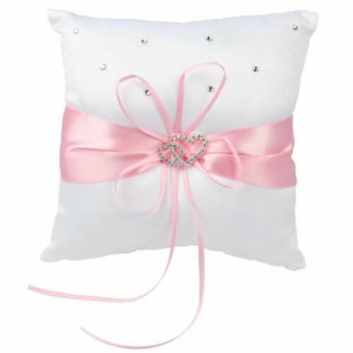 Coussin Porte-Alliances De Mariage En Forme De Cœur - Décoration Avec Roses Et Strass - Blanc Ou Beige
