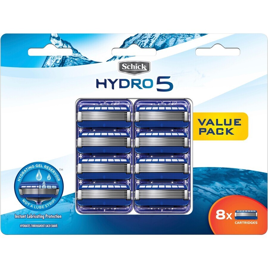 Schick Hydro 5 Blade Razor Refills, Hydrating Gel, 8