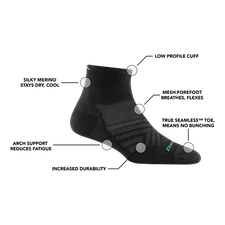 USA DARN TOUGH 1048 BLACK WOMENS RUNNING 1/4 SHOW Ultra Light-Weight Socks S M L