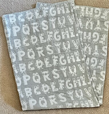 PEACOCK ALLEY LUXURY JACQUARD BABY BLANKET 100% COTTON GREY WHITE ALPHABET  EUC