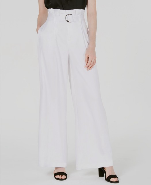 white satin wide leg pants