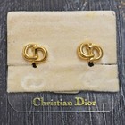 Logo Clip Earrings #9841a Rise-on Christian Dior Gold Plated Cd