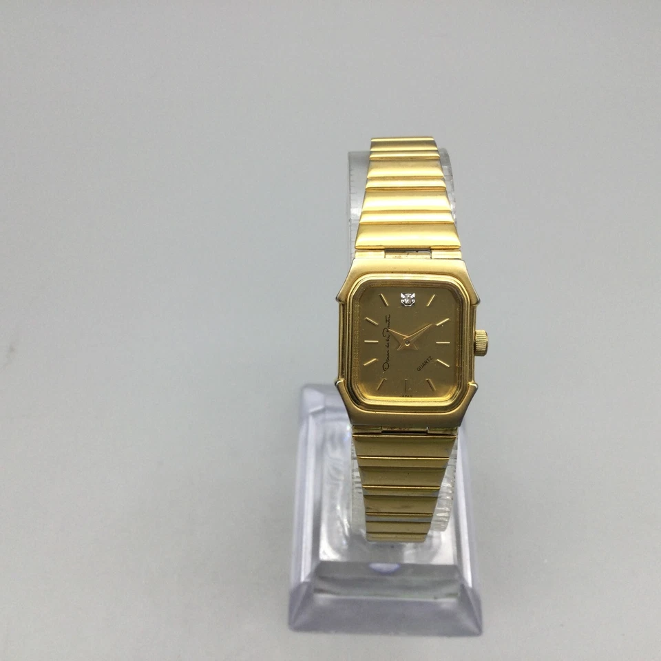 Vtg Oscar De La Renta Watch Women 19mm Gold Tone Diamond Octagon New Battery 7" - Image 2 of 4