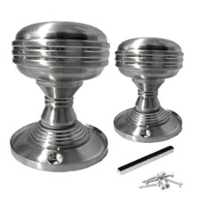 Satin Nickel Round Door Knob Set – Heavy Reeded Style Sprung Handles 1 Pair