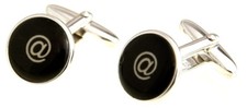 Manschettenkn&ouml;pfe mit @-Symbol schwarz - cufflink @ black MM0209 + Box