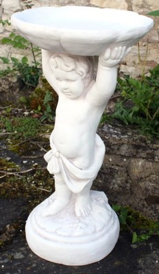 Steinoptik Cherub Vogelfutterhaus oder Vogeltränke Garten Rasen Ornament Statue Deko