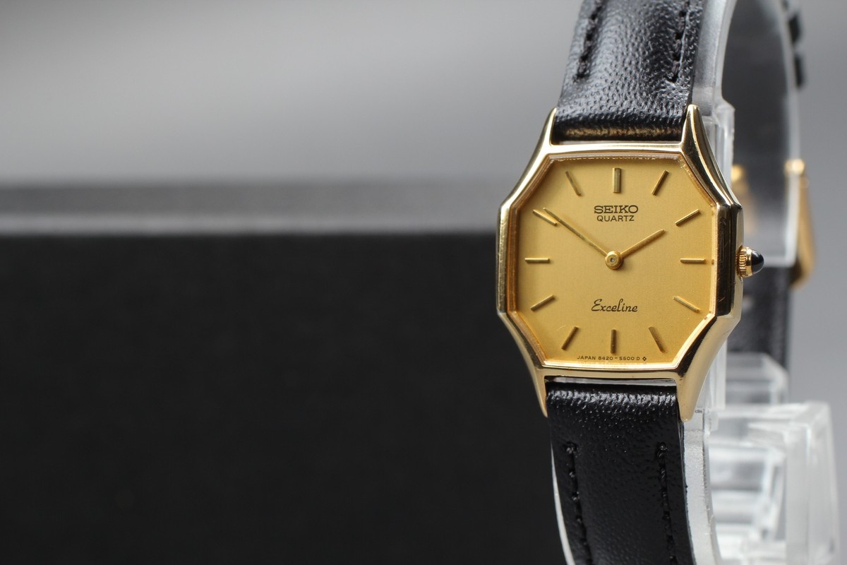 Vintage 1981 Exc+5 Seiko Exceline 8420-5430 Gold Octagon Qz Womens