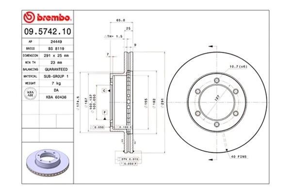 For Toyota 4Runner 1991-1995 Brembo Replacement Plain Vented Front Brake Rotor Foto 2 de 4
