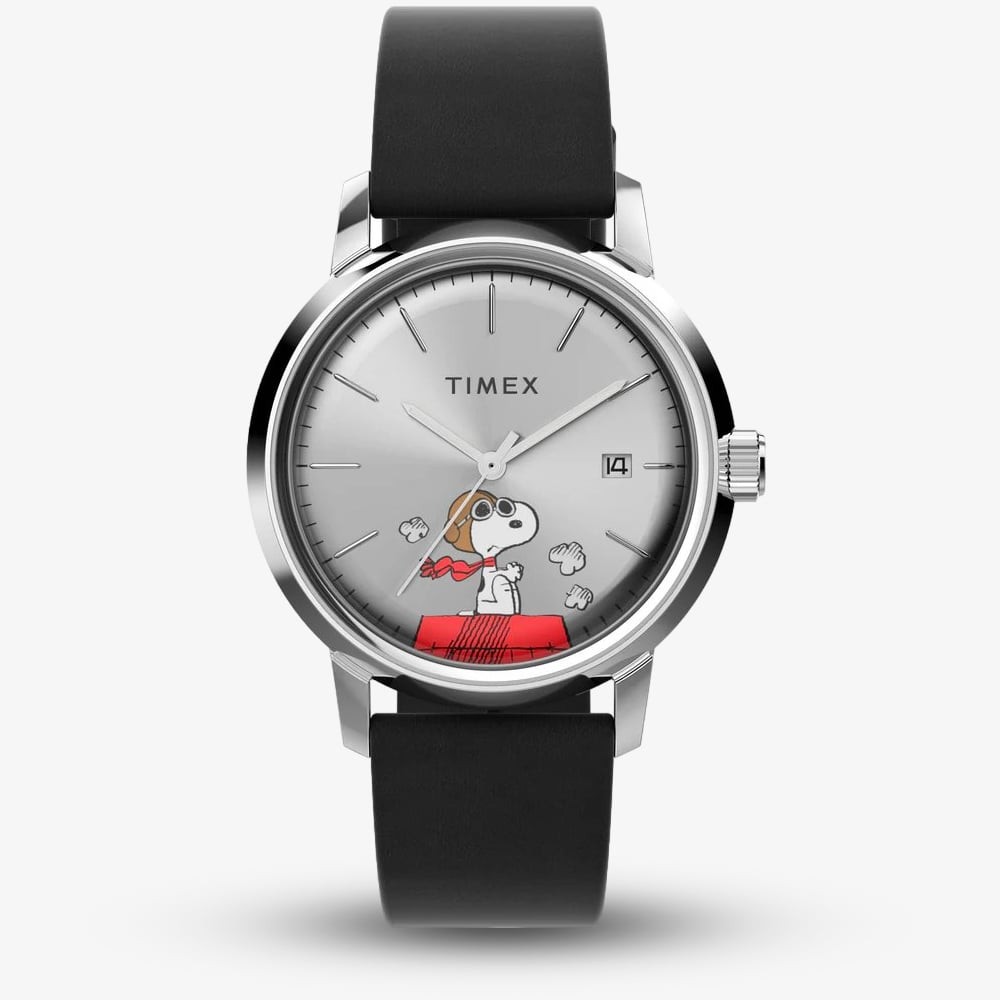 Timex Mens Marlin Automatic x Peanuts Snoopy Flying Ace Leather Watch TW2W49600