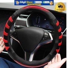 Stylish Steering Wheel Cover With 3d Anti-slip Grip Black Leather Red Accents Stylish Steering Wheel Cover With 3d Anti-slip Grip Black Leather Red Accents