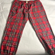 LL Bean Scotch Plaid Flannel Pajamas Pants Jogger Royal Stew Mens XL 32 Preppy