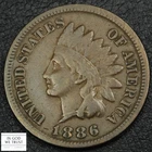 1886 Variety 1 Indian Head Copper Cent 1C