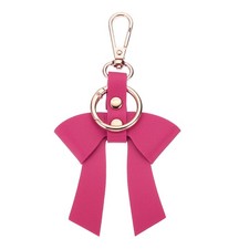 PU Leather Bow Keychain Cute Bow Key Ring for Women Rose Red 