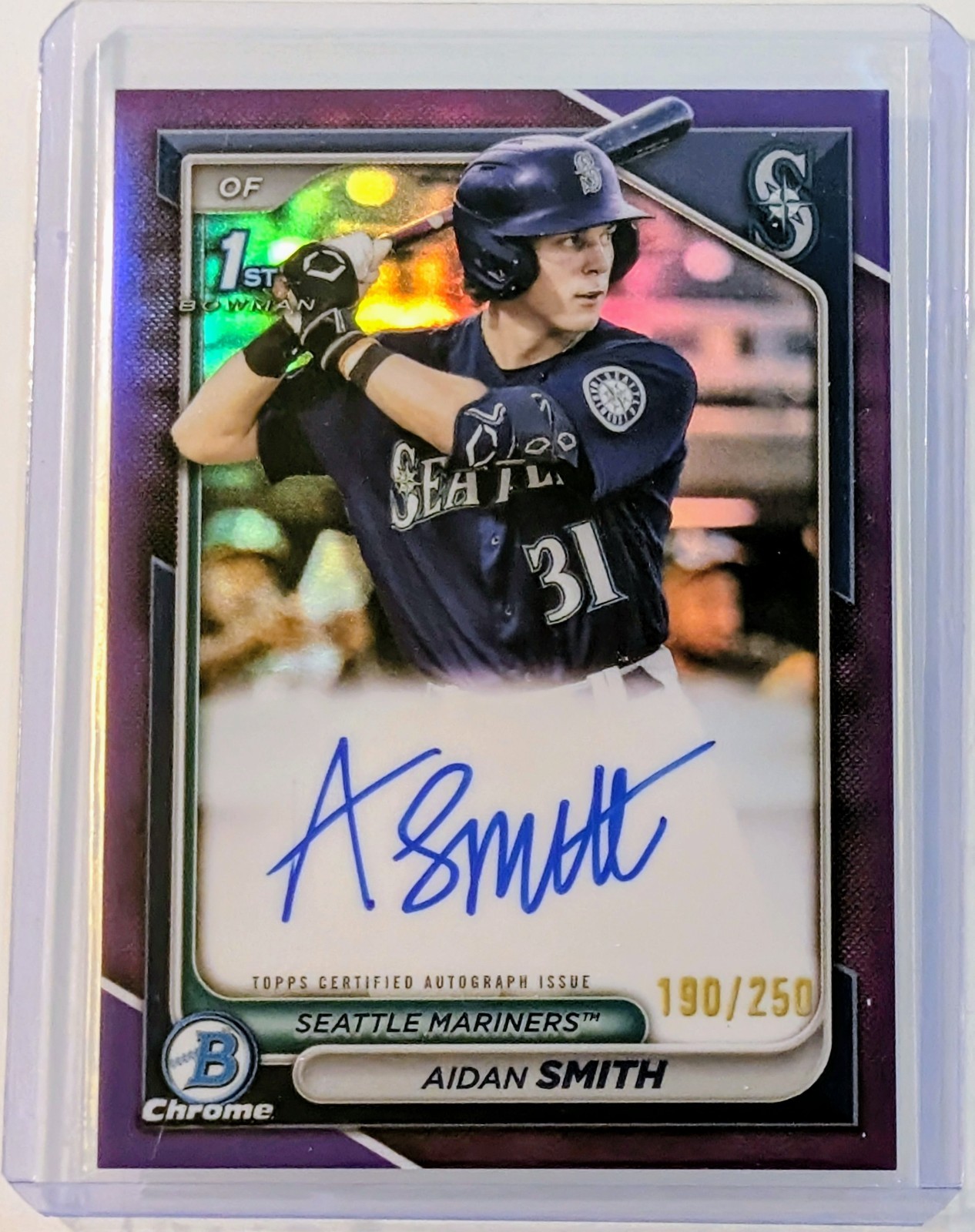 🔥2024 Bowman Chrome Aidan Smith 1st Bowman True Purple Refractor Auto /250 Rays