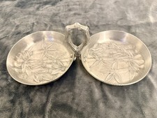 Bonbonnière ancienne Everlast en aluminium forgé double écrou motif bambou
