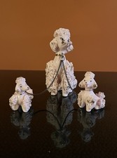 Vintage (1950’s) Pink Spaghetti Poodle Figurine Set Mother W/ Two Pups On Chain