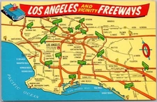 c1960s "LOS ANGELES and Vicinity FREEWAYS" Map Postcard Highway Map / Unused