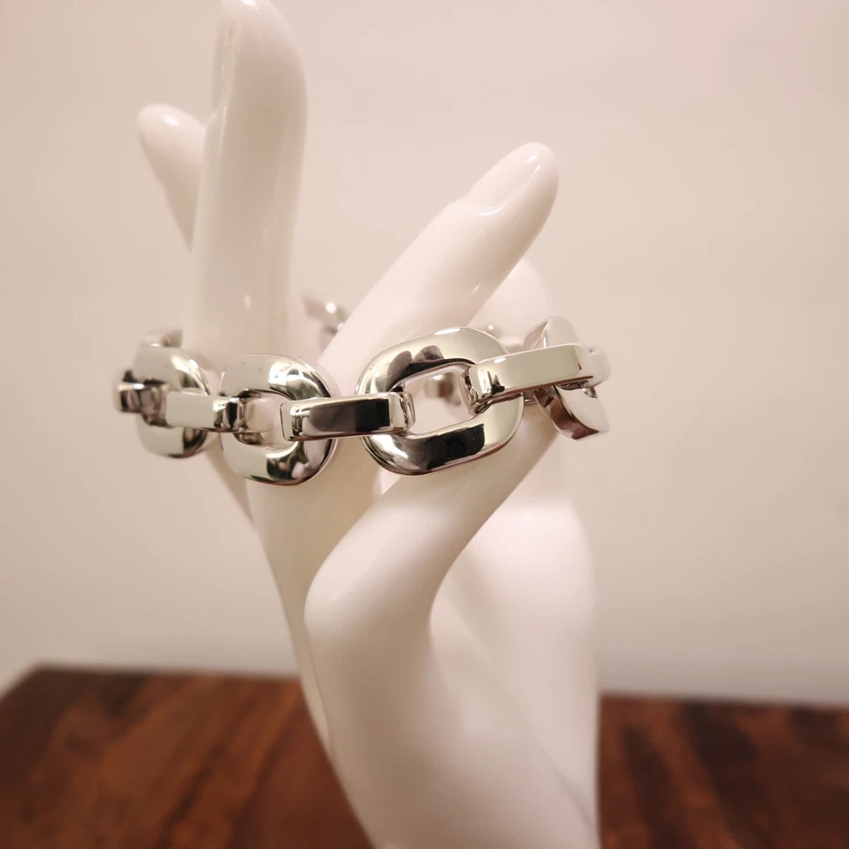 Bronzo Italia bracelet Milor QVC status link ovals silvertone magnetic signed - Image 3 of 4