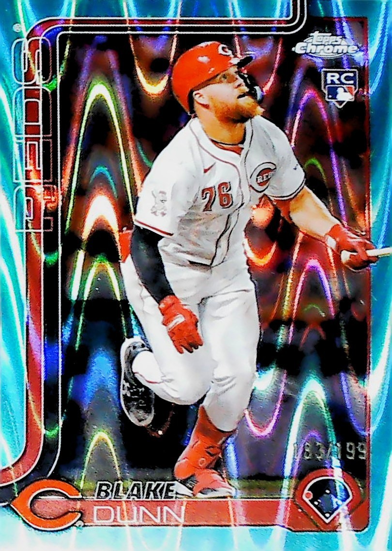2025 TOPPS CHROME REFRACTOR AQUA RAYWAVE /199 #161 BLAKE DUNN CINCINNATI REDS