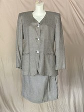Vintage Jones New York Green Tweed Skirt Suit Set Collarless Jacket Womens 10P