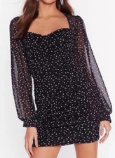 Nasty Gal Polka Dot Mini Dress Size US 8 Mesh Sleeve Ruched Romantic