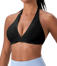 Halter Sports Bra for Women Padded Yoga Bras Low Impact Gym Workout Bralette Ope