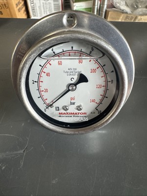 Maximator Tube And Socket 316L EN 837-1 Pressure Gauge 0-10 BAR 0-140 PSI
