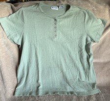 Blair Blouse Womens XL Pointelle Henley Top Green Knit Pullover Buttons Shirt