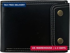 Mens Vintage Bifold Leather Wallet Double Button Card Holder 9 Slots Cash Pocket