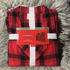   Wondershop Men  s Pajama Set Red / Black Plaid Flannel Family Sleep Size Large