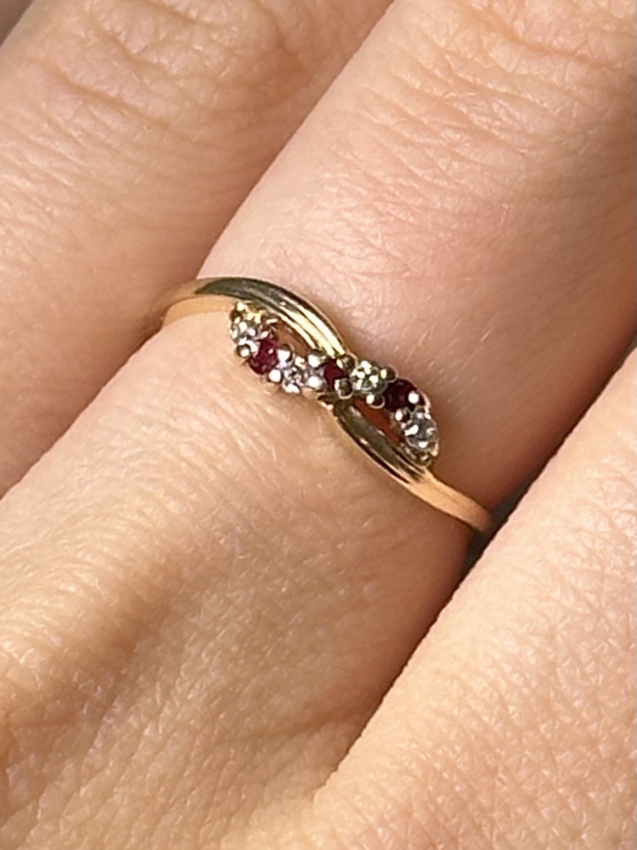 Solid 14K Yellow Gold Women’s Ring & Ruby & Natur… - image 4