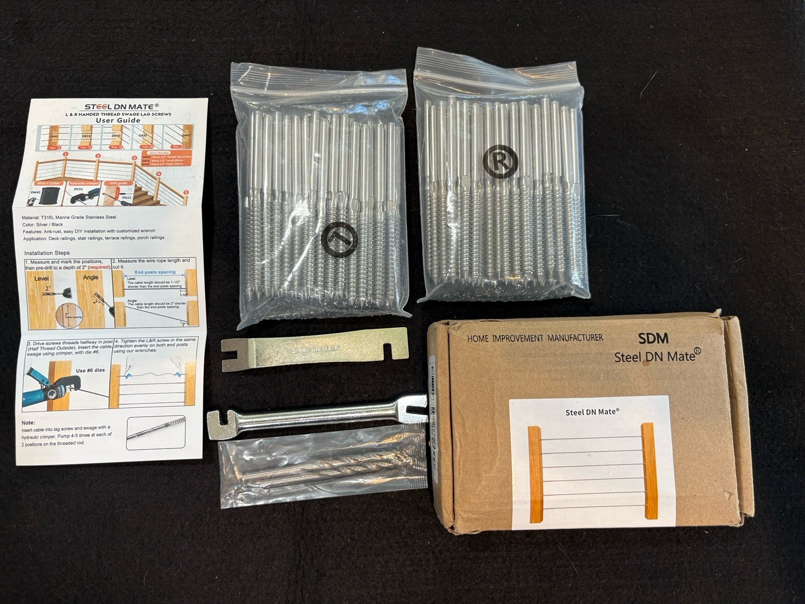 New Steel DN Mate T316 Stainless 50 Left & 50 Right Swage Lag Screws w/ Tools