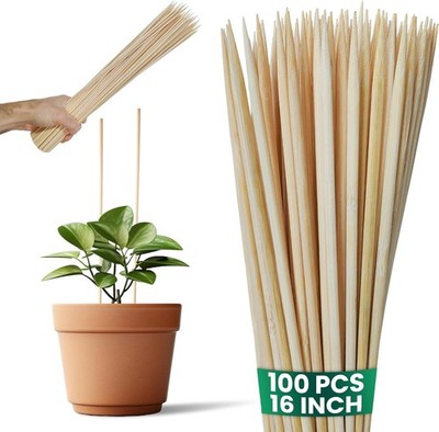 100Pcs 16'' Bamboo Plant Stakes 16 Inch Long Skewers Sticks Wood Plants Supports