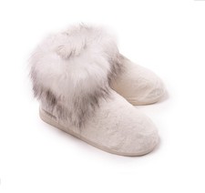 Pretty You London E2 Women's Faux Fur Elsa Ecru Slipper Bootie - Choose Size